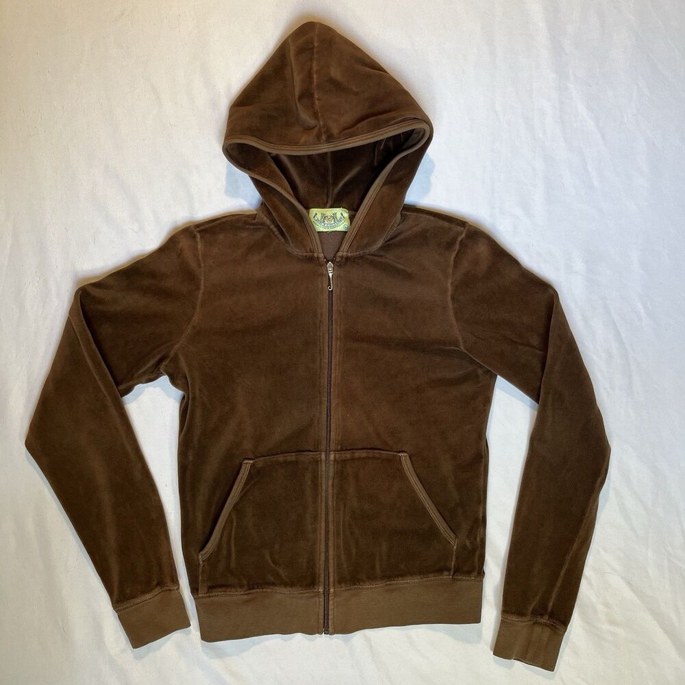 Vintage Juicy Couture Velour Tracksuit Jacket Womens L Large Brown Full Zip USA